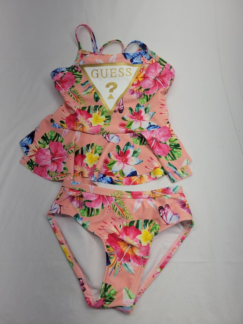 Guess! Swimsuit Tank Top With Bikini Bottom Floral Butterfly Girls Size 5